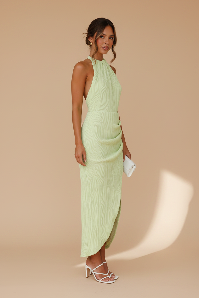 Celia – Abito midi effetto silhouette con scollo all'americana verde