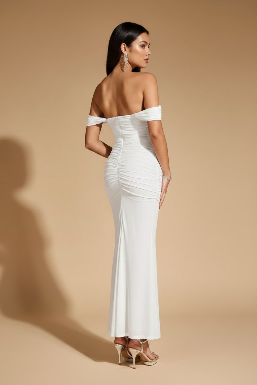 Serena Vestito Lungo Drappeggiato Bianco