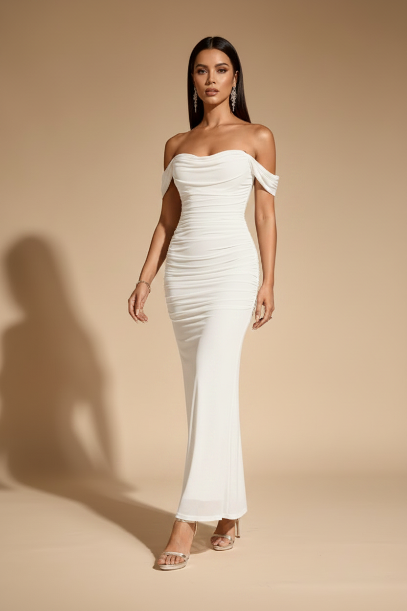 Serena Vestito Lungo Drappeggiato Bianco