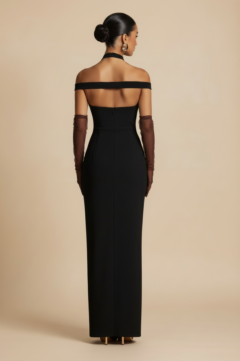 Selene – Abito Lungo Off Shoulder Effetto Sagoma Nero