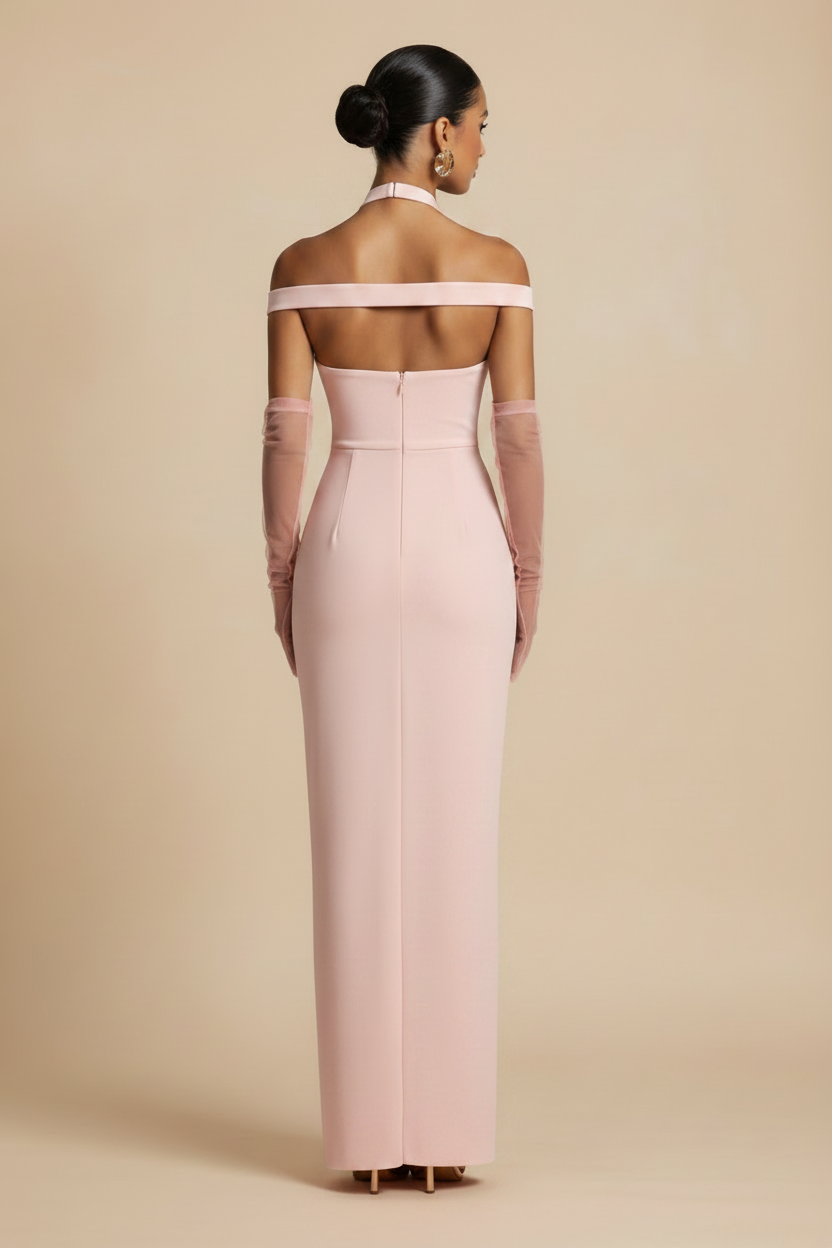 Selene – Abito Lungo Off Shoulder Effetto Sagoma Rosa
