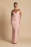 Selene – Abito Lungo Off Shoulder Effetto Sagoma Rosa