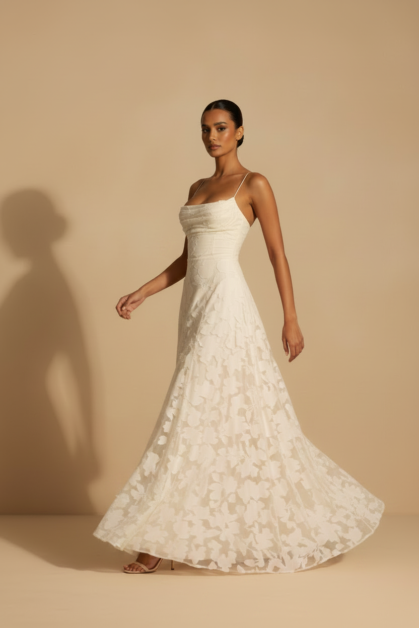 Francesca – Abito Lungo in Pizzo Vestibilità Elegante Bianco
